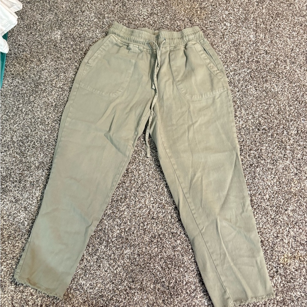 dry goods green pants, jean material